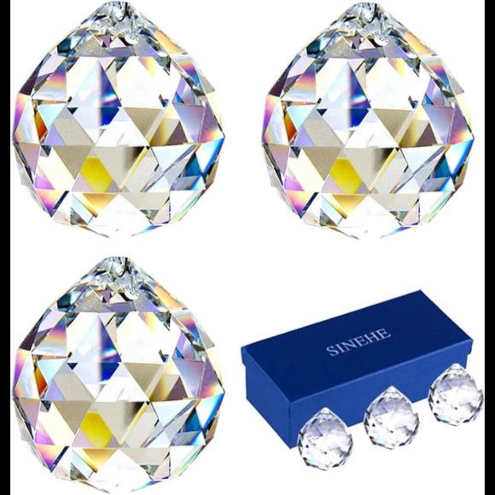Clear Crystal Prism Ball Suncatchers Window Prisms Suncatcher, 40MM / 3 Pack